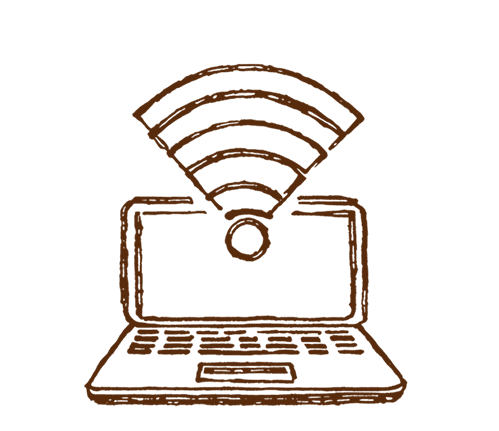 Outline of a laptop with a Wi-Fi signal above it.