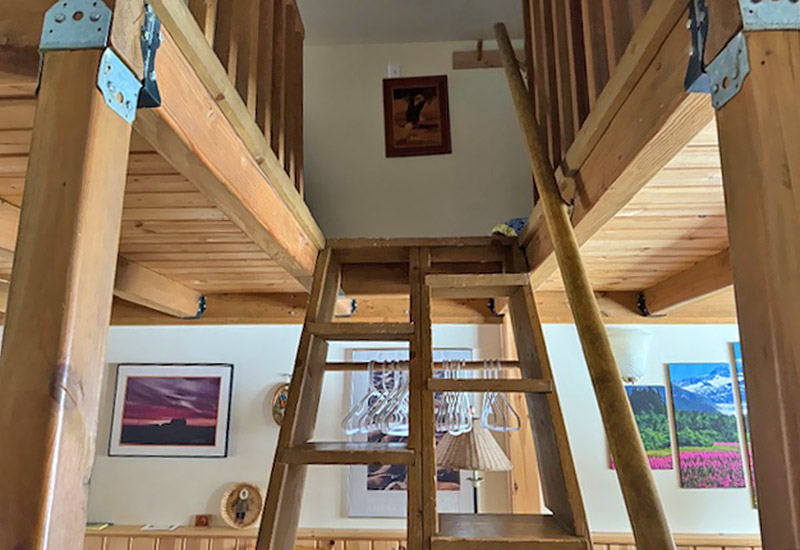 Caribou Cottage stairs to sleeping loft